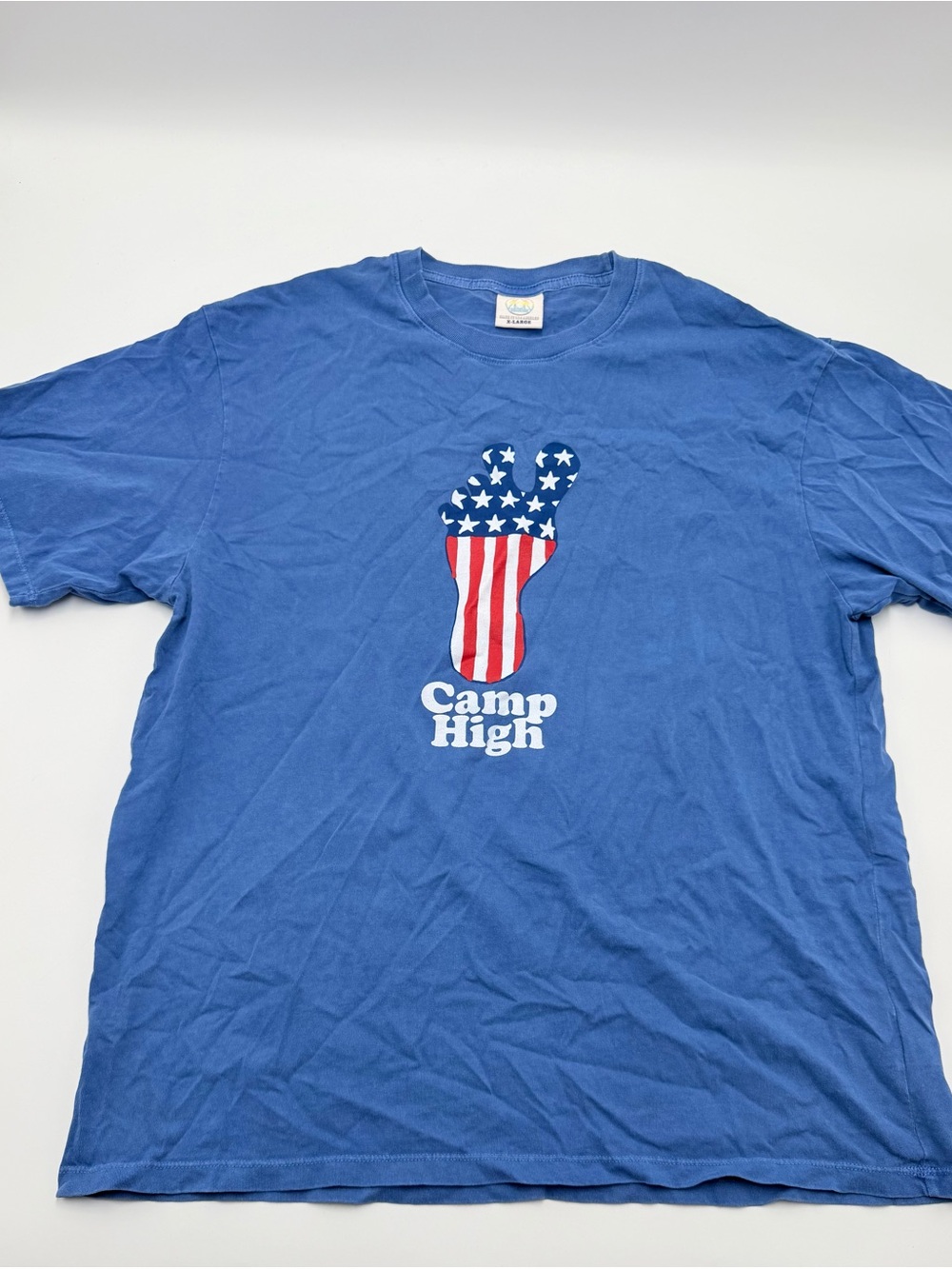 Camp High Graphic Foot Print T Shirt Blue USA Flag Crew Neck Cotton Men’s XL